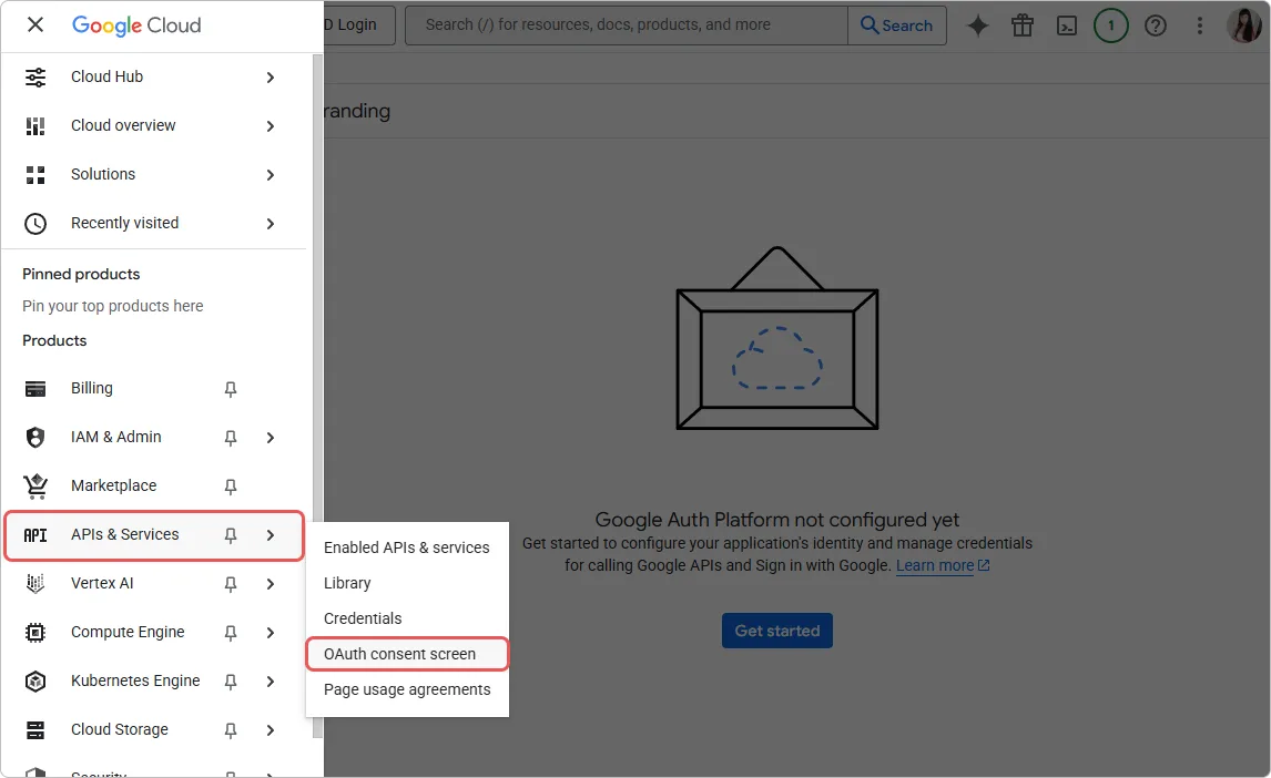 Создание способа входа Google OAuth в кабинете разработчика сервиса