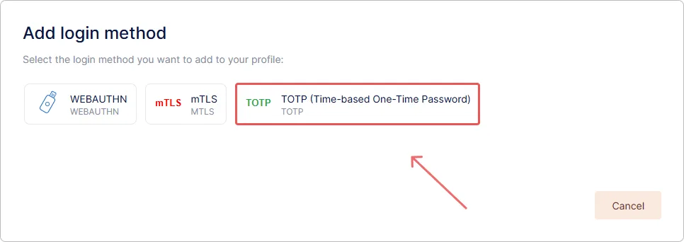 Добавление TOTP-идентификатора в профиле пользователя Trusted.ID