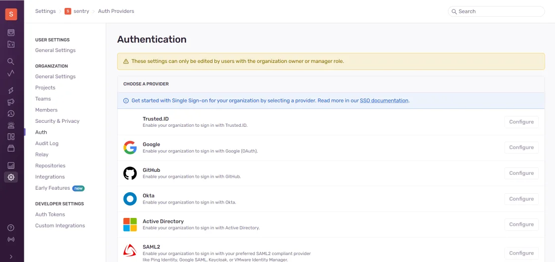 Панель администратора Sentry