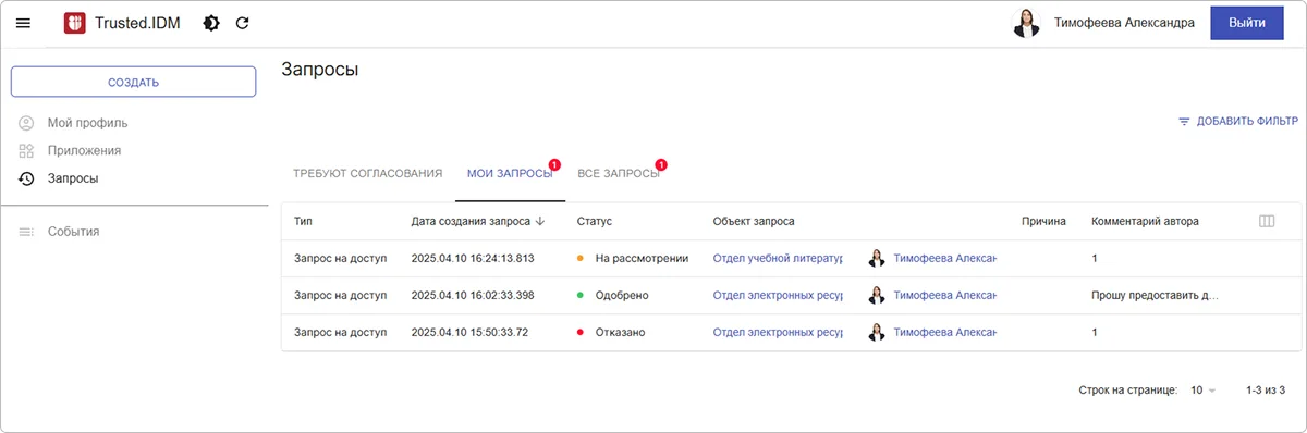 Список запросов