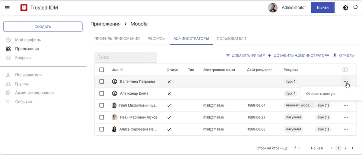 Администраторы приложения