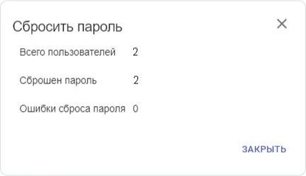 Информация о сброшенных паролях