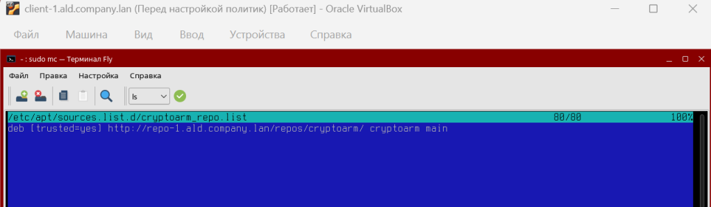 Рисунок 38. Проверка наличия записи о репозитории на клиентской машине